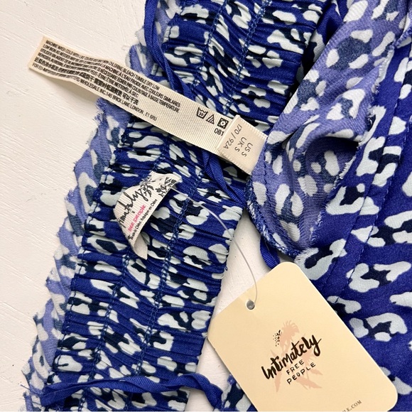 NWT Free People Take You Anywhere animal print Tube top strapless satin blue S - Picture 10 of 16